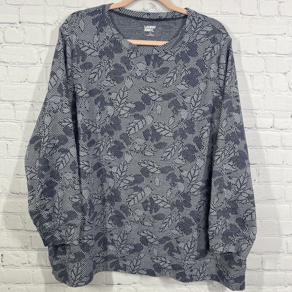 Land's End Thermal Shirt Women 2X Gray Floral Pullover Stretch Soft Cottage Cozy - Picture 2 of 12